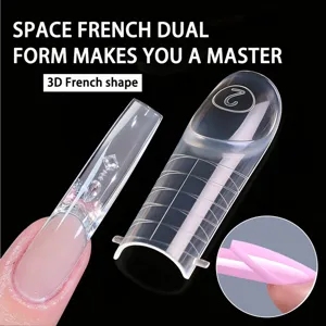 Moldes de uñas dobles franceses espaciales 120 piezas claro cristal extensión nail art