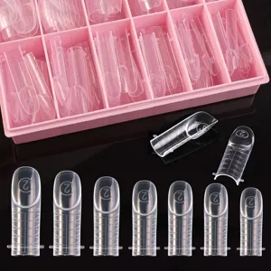 120pcs moldes de extension de uñas dual form puntas de gel transparente con caja rosa
