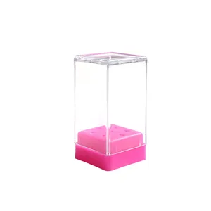Transparent nail drill bit storage box acrylic desktop organizer portable pink base main display