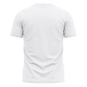 Back view of men's plain white athletic quick-dry breathable short sleeve mesh t-shirt.
