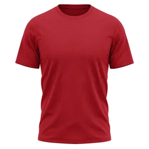 Close-up detail of breathable red mesh fabric short sleeve sports t-shirt athletic wear.