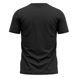 Detailed view of black athletic mesh t-shirt back, showing breathable and stretchable fabric.