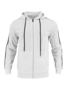 Chaqueta con capucha y cremallera de punto gofrado para hombre, vista detallada.