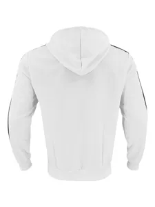 Chaqueta con capucha casual de hombre en tejido gofrado blanco con rayas laterales.
