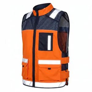 High-visibility reflective safety vest detail, tactical mesh workwear with multiple pockets.