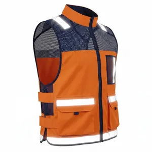 Men's tactical safety reflective vest with multiple pockets, mesh design and high visibility.