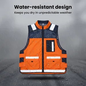 Men reflective tactical utility vest, multi-pocket safety workwear for outdoor commuting.