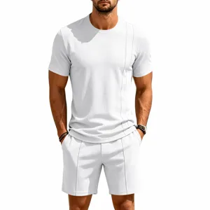 Close-up view of the summer casual waffle knit short sleeve and shorts set showing soft fabric texture.
