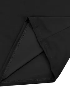 Black fabric clothing detail shot featuring fine double-needle stitching for sportswear.