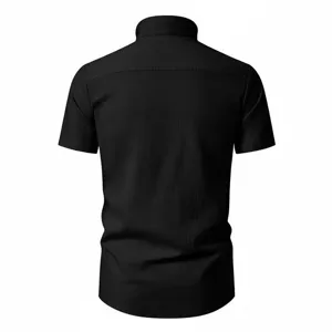 Men's classic black short sleeve casual shirt rear view solid color summer top item