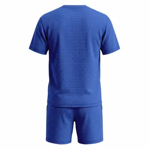 Men waffle crewneck short sleeve shorts set casual blue summer streetwear comfortable outfit