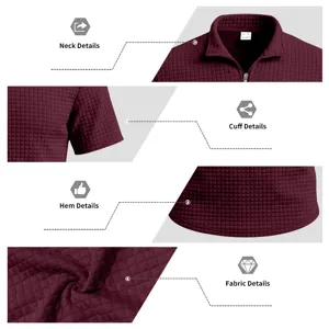 Men's Vintage Waffle Knit Short Sleeve Polo Shirt Casual Stand Up Collar Zip Top