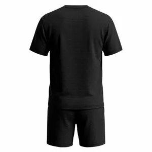 Men black waffle knit short sleeve t-shirt and shorts set casual summer detail view.