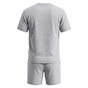 Rear view showcasing the textured waffle knit fabric of the casual summer shorts and top set.
