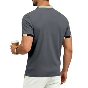 Camisa polo de manga corta para hombre parte superior de golf casual cuello gris