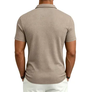 Men waffle knit short sleeve polo shirt back detail casual business stylish top wear