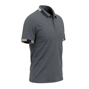 Polo de golf de manga corta para hombre secado rápido deportivo al aire libre con cuello a rayas.