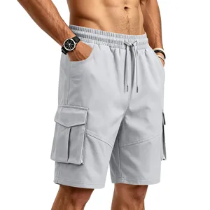 Pantalones cortos cargo de verano para hombre holgados con bolsillos y cordón ajustable.