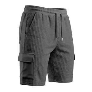Men's casual waffle knit cargo shorts with elastic drawstring waist and multi pockets.