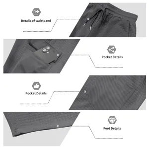 Men's summer casual grid shorts detail view featuring elastic waistband and multi pockets.
