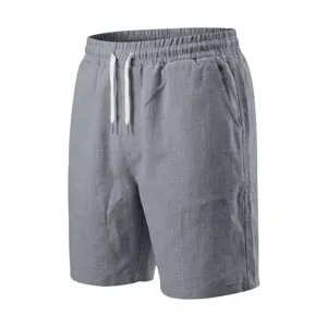 Pantalones Cortos Casuales de Verano para Hombre Textura de Lino Tejido Vacaciones Pantalones Sencillos de Cinco Puntos Cordón