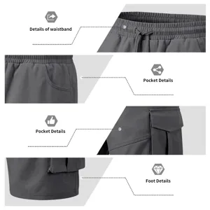 Detalle de pantalón corto cargo casual de hombre con cintura elástica, bolsillos y dobladillo.