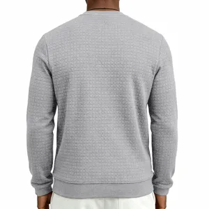 Men's Solid Color Crew Neck Long Sleeve Waffle Knit Casual Slim Fit Pullover Sweatshirt