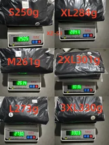 Detail showing the weight and packaging of men's long sleeve shirts across multiple sizes.