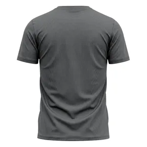 Detailed back view of men's dark grey mesh quick-dry sports fitness short-sleeve T-shirt.