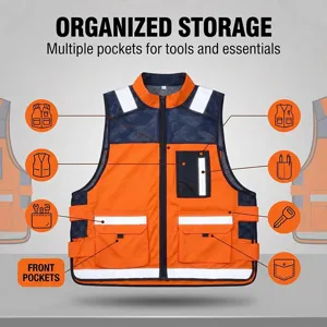 Men's tactical safety vest with multi-pockets reflective high visibility workwear