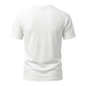 White waffle knit short sleeve t-shirt back detail texture breathable casual style