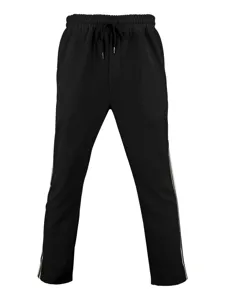 Pantalón informal negro de punto gofrado con cordón elástico y bandas laterales.