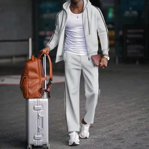 Conjunto de chándal deportivo de 2 piezas para hombre con chaqueta con capucha y cremallera.