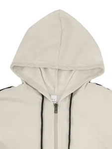 Top de chaqueta con capucha y cremallera de punto waffle para hombre con cordones y rayas.