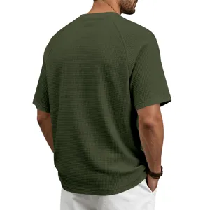 Men's waffle knit short sleeve t-shirt, casual crewneck solid color top for daily commute.