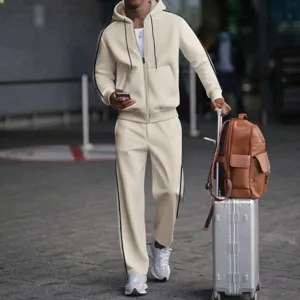 Chándal Casual de Moda para Hombre en Punto de Gofre con Chaqueta con Capucha y Pantalones Largos Top And Bottom Conjunto