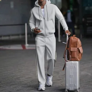 Chándal informal para hombre de 2 piezas con chaqueta con capucha y cremallera y pantalones.