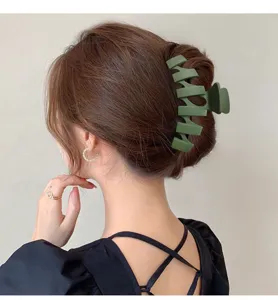 Matte green large hair claw clip minimalist shark clip for elegant updos and buns daily wear.
