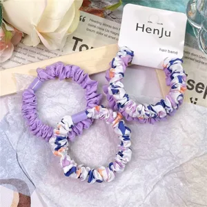 Υφασμάτινα scrunchies μαλλιών κορεάτικoύ στιλ μωβ λουλουδάτα λάστιχα γυναικεία καθημερινά