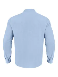 Men's light blue long sleeve linen casual beach shirt back view regular fit solid color top