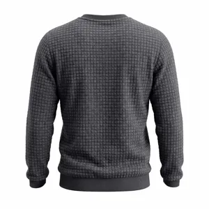Detailed view of the dark grey textured grid long sleeve crewneck sweatshirt back design.