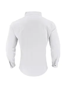 Men's casual long sleeve white button-up shirt solid color classic fit top apparel.