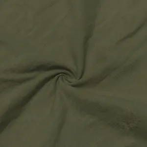 Close-up detail of military green fabric texture, soft material surface and spiral drape.