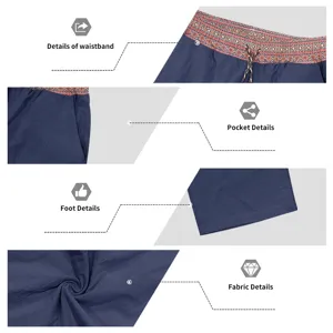 Men casual linen straight pants detail view with ethnic waistband and breathable beach style