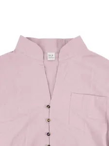 Men's casual long sleeve linen blend button shirt with mandarin collar and chest pocket.