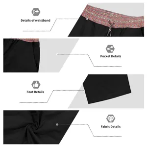 Men casual linen trousers ethnic style waistband pocket detail loose beach long pants