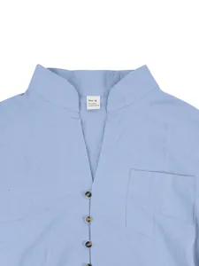 Men casual long sleeve linen blend button down shirt with pocket stand collar size M