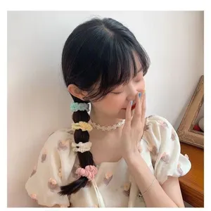 Cute pastel mesh hair scrunchies set, sweet candy color hair ties for daily styling.