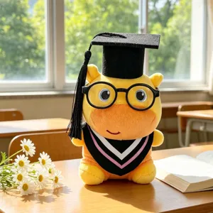 Graduation capybara plush toy with glasses and cap, cute stuffed doll for student gift.