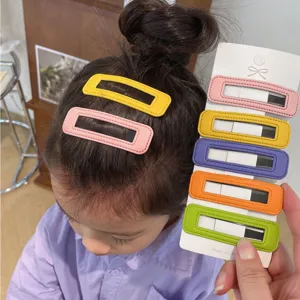 Barrette à Cheveux Carrée Minimaliste de Style Coréen Pince BB en Cuir PU Géométrique Épingle à Cheveux Mignonne pour Femmes